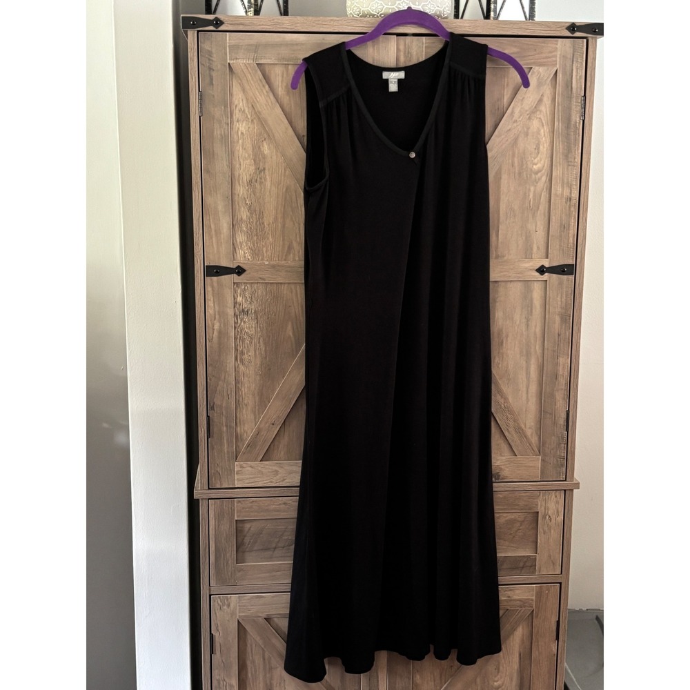 J. Jill Stretch Black Sleeveless Maxi Dress V-Neck Wrap Front Button Small